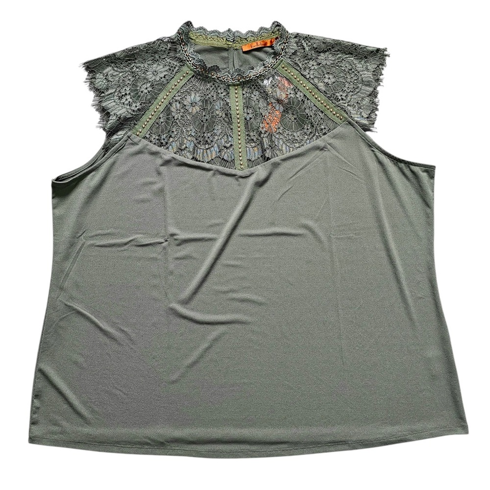 NWT Belldini Olive Lace Accent Blouse Size 3X